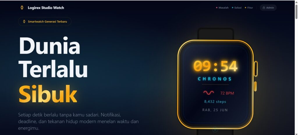 Website storytelling produk jam tangan dengan hero section interaktif