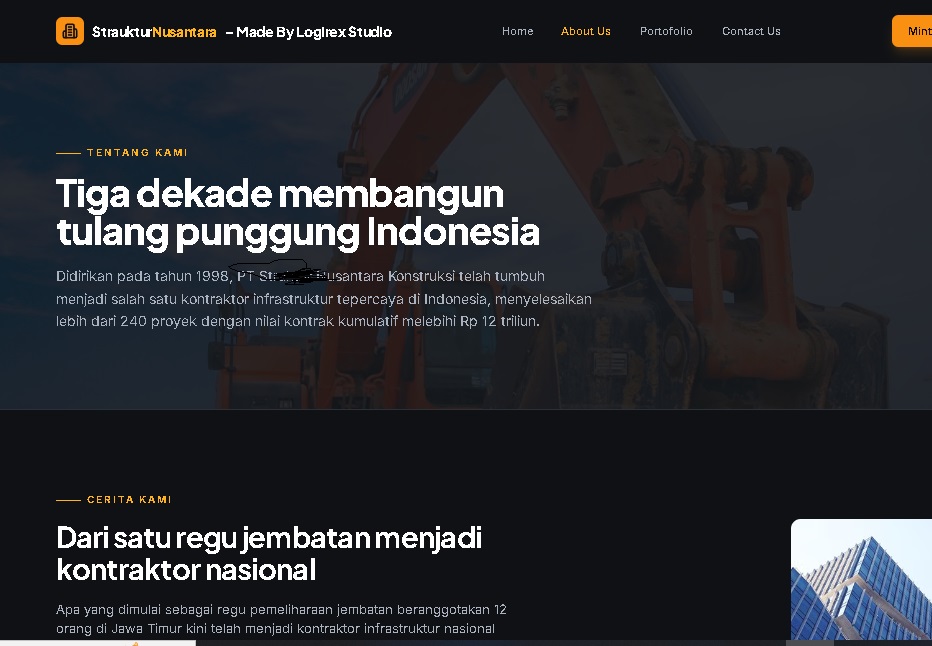 Tampilan sistem manajemen proyek konstruksi dengan admin panel