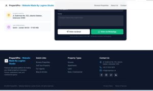 Halaman kontak website agen properti dengan informasi perusahaan dan WhatsApp