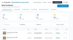 Dashboard admin untuk mengelola daftar properti