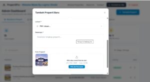 Formulir tambah properti pada dashboard admin