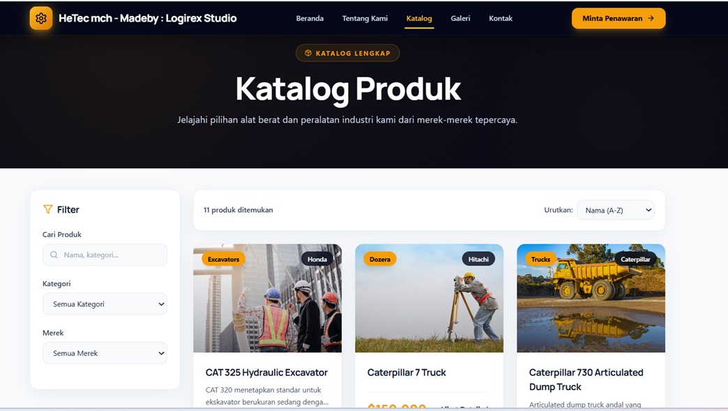 Website katalog produk industri dengan admin panel CMS