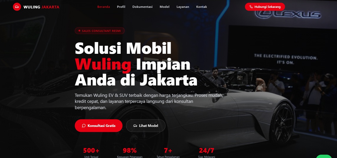 Desain Portfolio Website Sales Wuling Jakarta